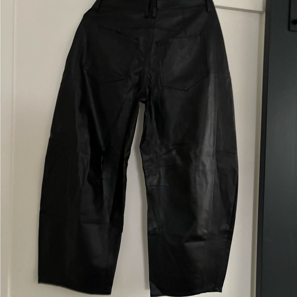 Free People black leather barrel jeans size 27 nwt - Picture 2 of 5